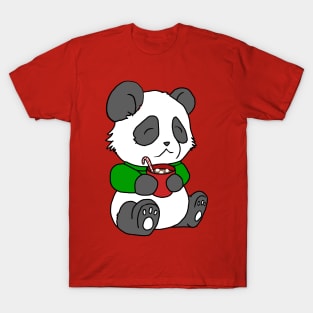 Christmas Panda Enjoying Hot Cocoa T-Shirt